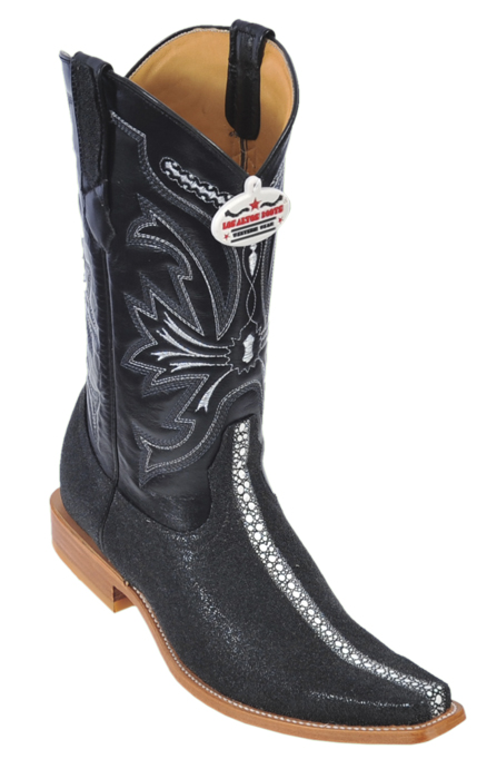 Los Altos Black All-Over Stingray Print Rowstone Medium R-Toe Cowboy Boots 3711105